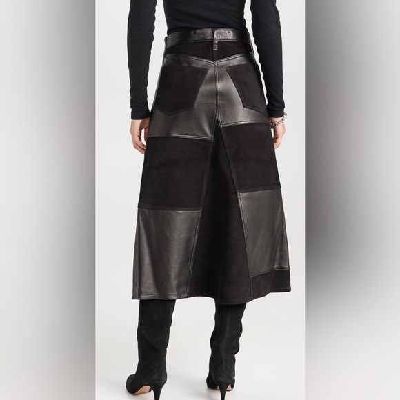 RE/DONE Mid Rise Leather & suede 27/small Patchwork Skirt NWT - Picture 2 of 13